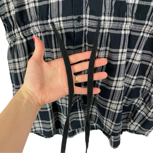 Norma Kamali Flannel Hoodie Shirt Womens Medium Black Plaid Hooded Tunic Top - Picture 7 of 12